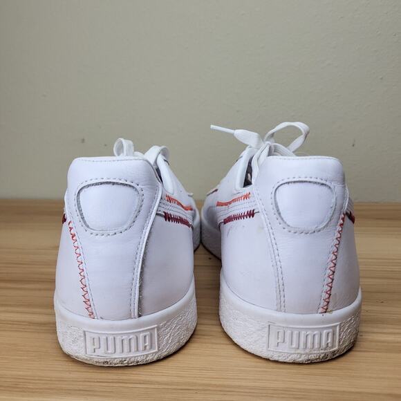 Puma Mens Clyde Zigzag 375888-01 White Leather Lace Up Sneaker Shoes Size 14 - Picture 5 of 8